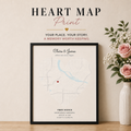 Custom Heart Map Print from the Love Archive in a black frame with blush roses
