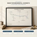 Framed personalized Travel Journey Map for road trips, honeymoons, anniversaries, family travel, and milestone adventures