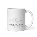 White mug with black 'Wave' logo pattern on a white background