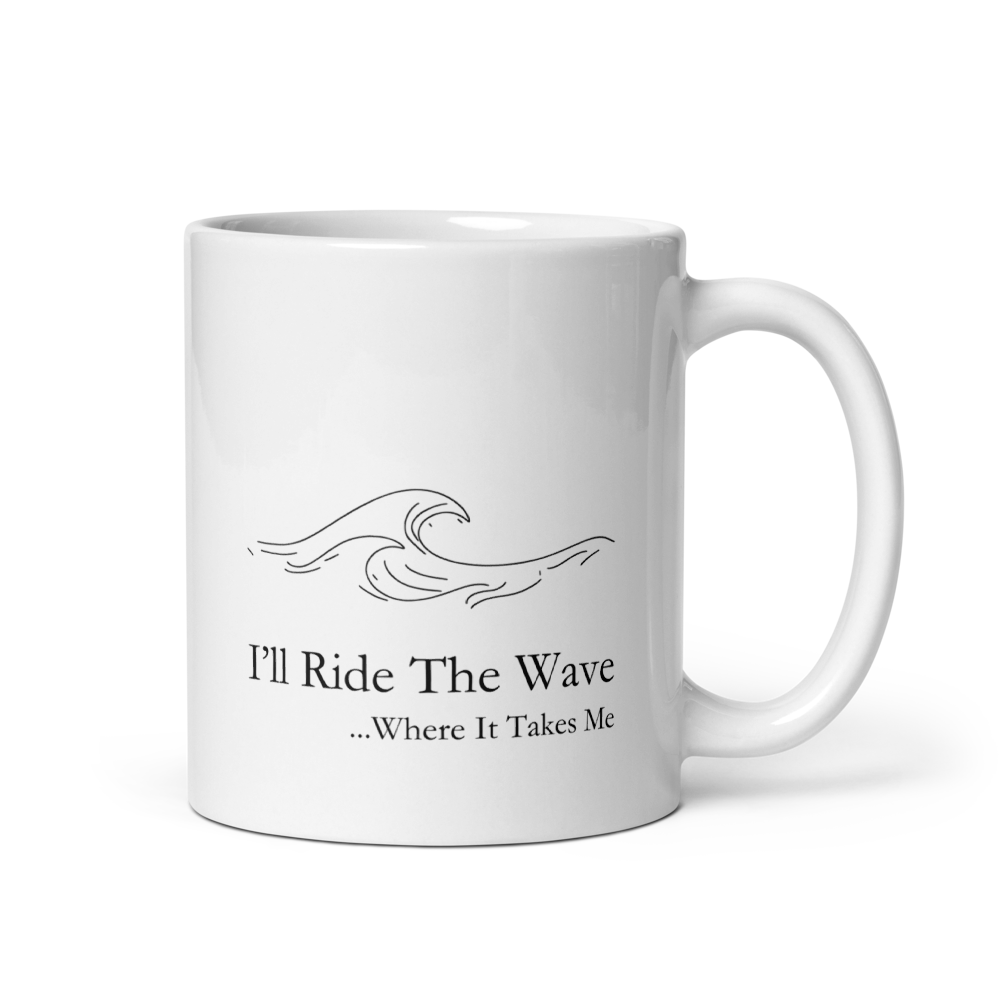 White mug with black 'Wave' logo pattern on a white background