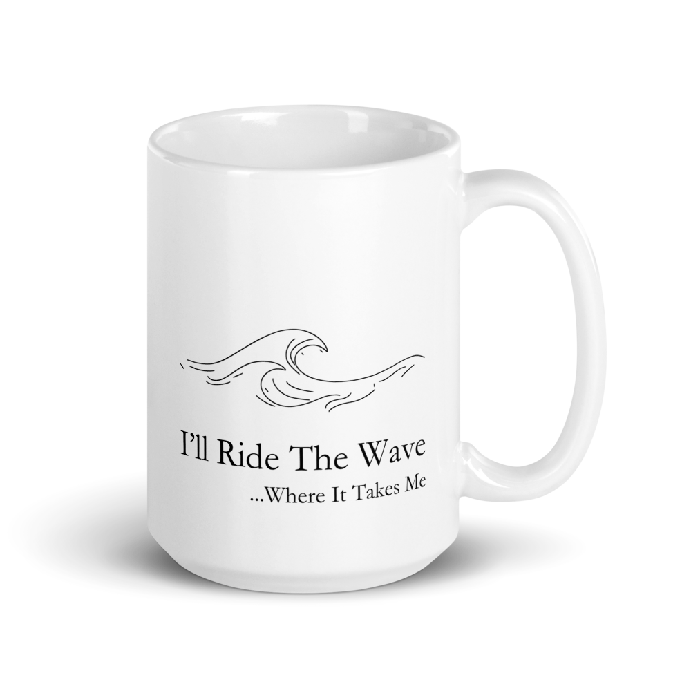 White mug with black 'Wave' logo pattern on a white background