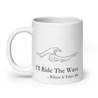 White mug with black 'Wave' logo pattern on a white background